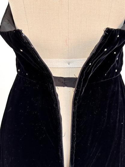 1960s Velvet Halter Gown with Rhinestone / Waist 26