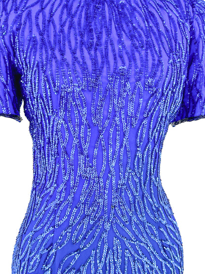 1980s Electric Blue Sequin Dress / Waist 28