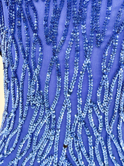 1980s Electric Blue Sequin Dress / Waist 28