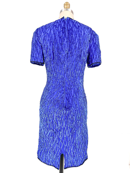 1980s Electric Blue Sequin Dress / Waist 28