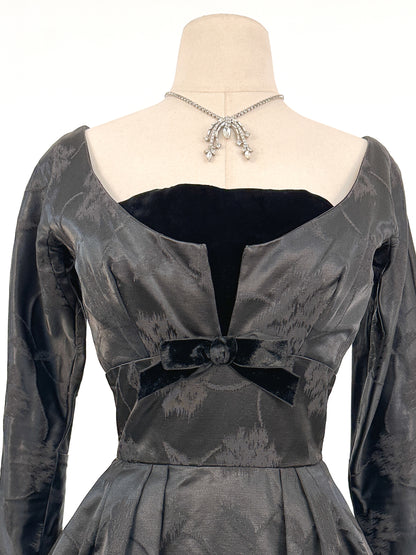 1950s Floral Brocade Dress with Velvet Bodice / Waist 26