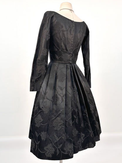 1950s Floral Brocade Dress with Velvet Bodice / Waist 26
