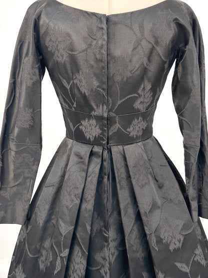 1950s Floral Brocade Dress with Velvet Bodice / Waist 26