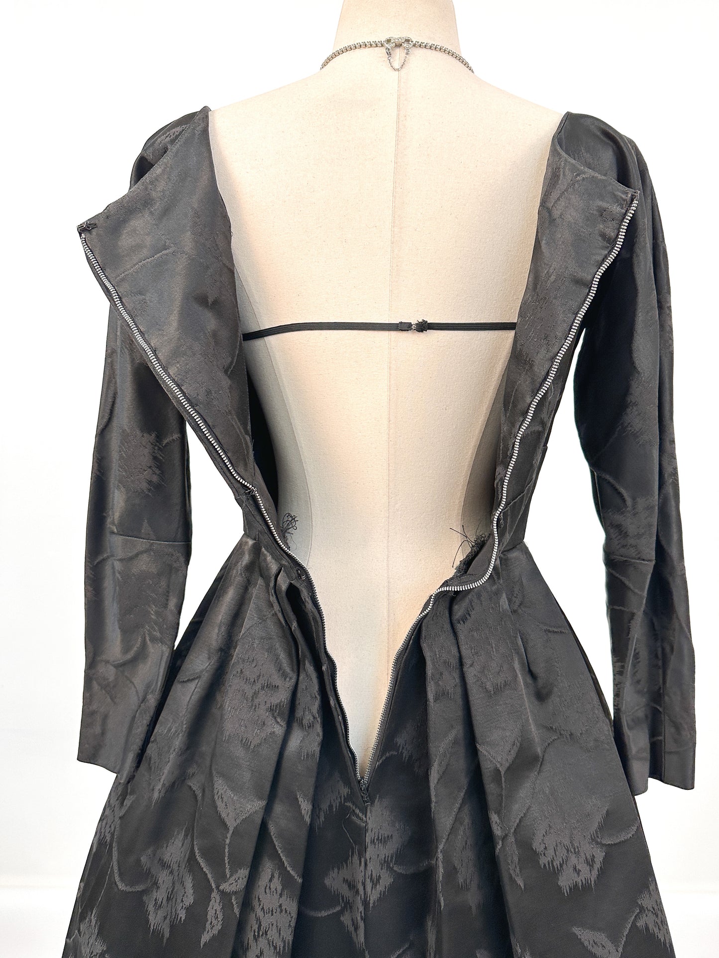 1950s Floral Brocade Dress with Velvet Bodice / Waist 26