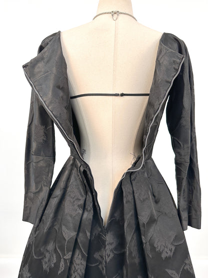 1950s Floral Brocade Dress with Velvet Bodice / Waist 26