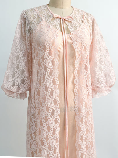 1960s Pink Lace Robe / OSFM