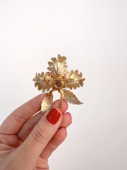 Rare 1960s Mechanical Day-to-Night Blooming Flower Brooch by Warner