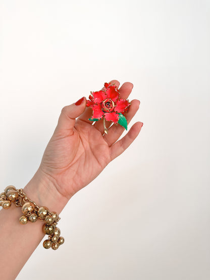 Rare 1960s Mechanical Day-to-Night Blooming Flower Brooch by Warner