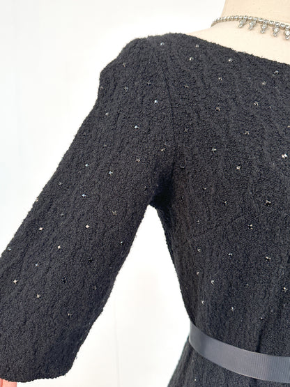 1950s Knit Dress with Black Rhinestones / Waist 30