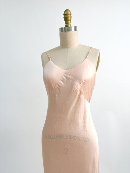 1930-40s Silk Satin Bias Cut Slip / Small