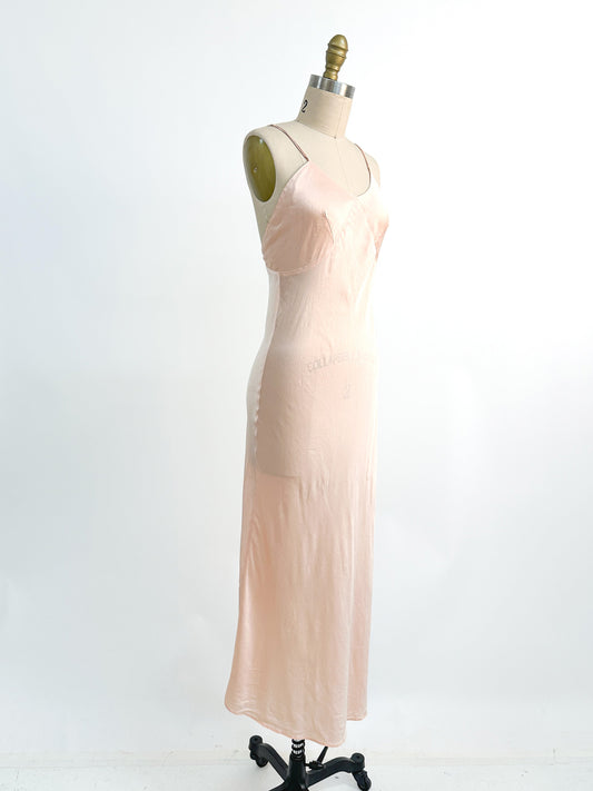 1930-40s Silk Satin Bias Cut Slip / Small