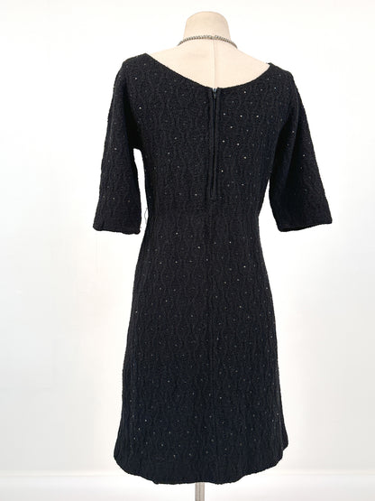 1950s Knit Dress with Black Rhinestones / Waist 30