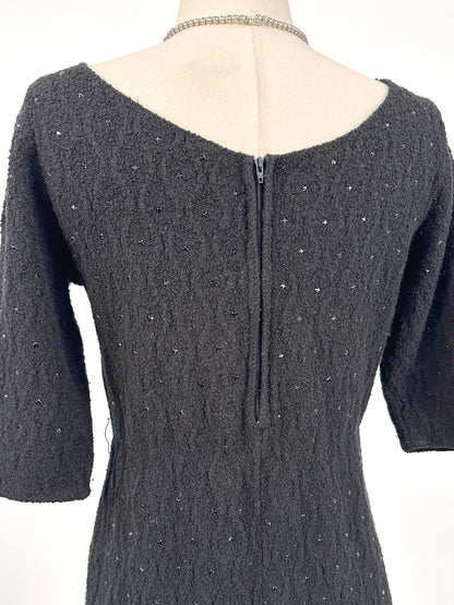 1950s Knit Dress with Black Rhinestones / Waist 30