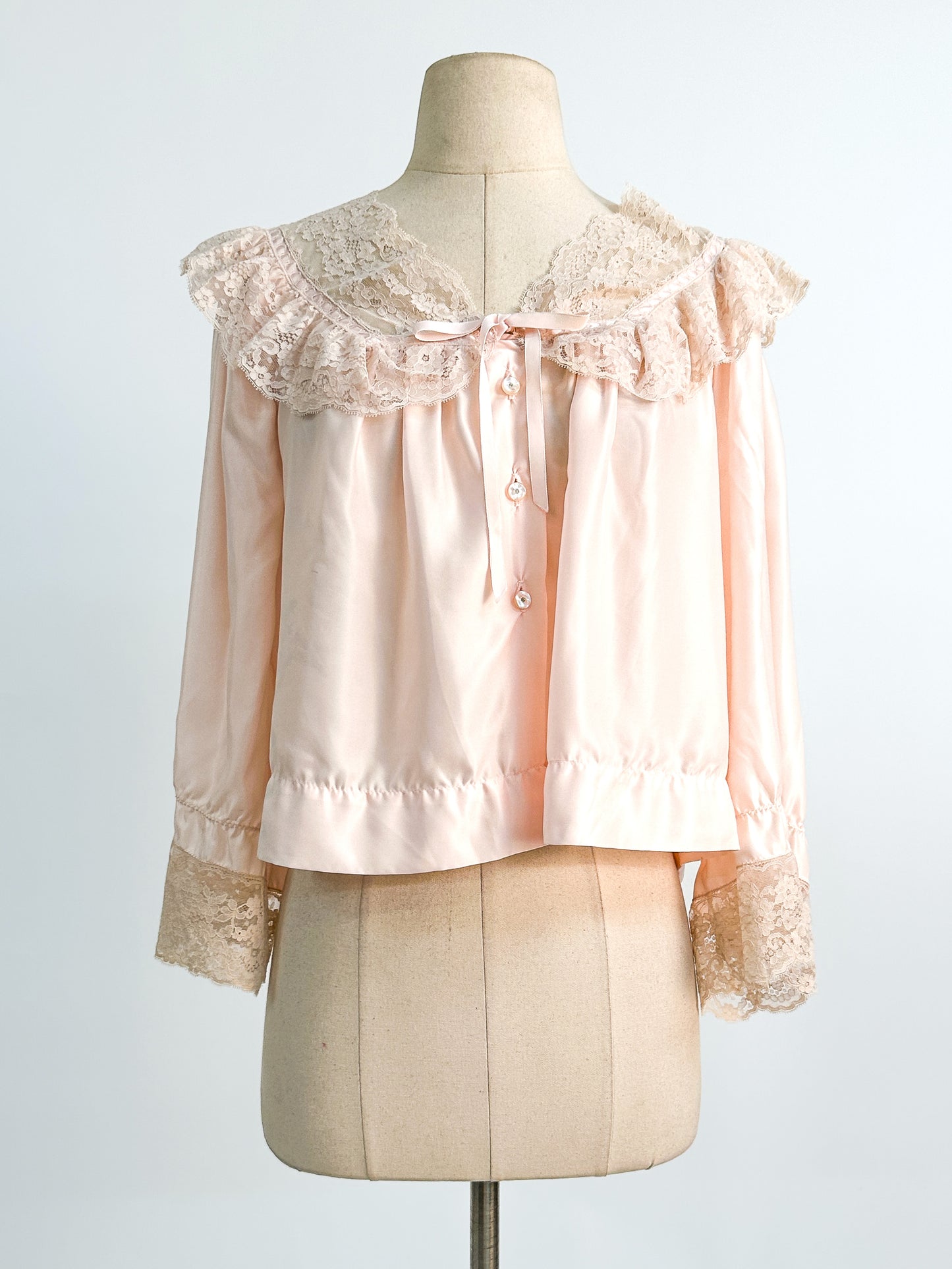 1950s Satin and Lace Bed Jacket / Large
