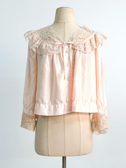 1950s Satin and Lace Bed Jacket / Large