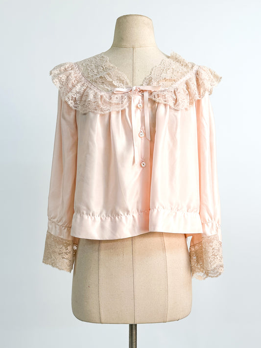 1950s Satin and Lace Bed Jacket / Large