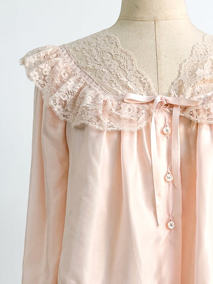 1950s Satin and Lace Bed Jacket / Large