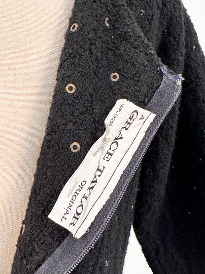 1950s Knit Dress with Black Rhinestones / Waist 30