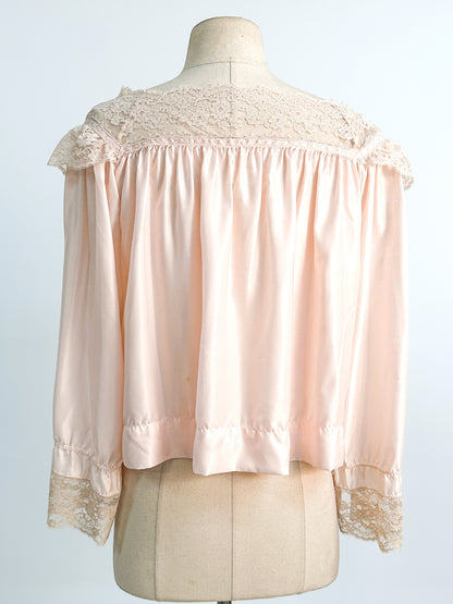 1950s Satin and Lace Bed Jacket / Large