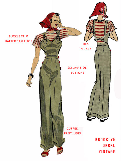 PDF Pattern - 1930s Overalls / Slacks / Jumpsuit - Multiple Sizes