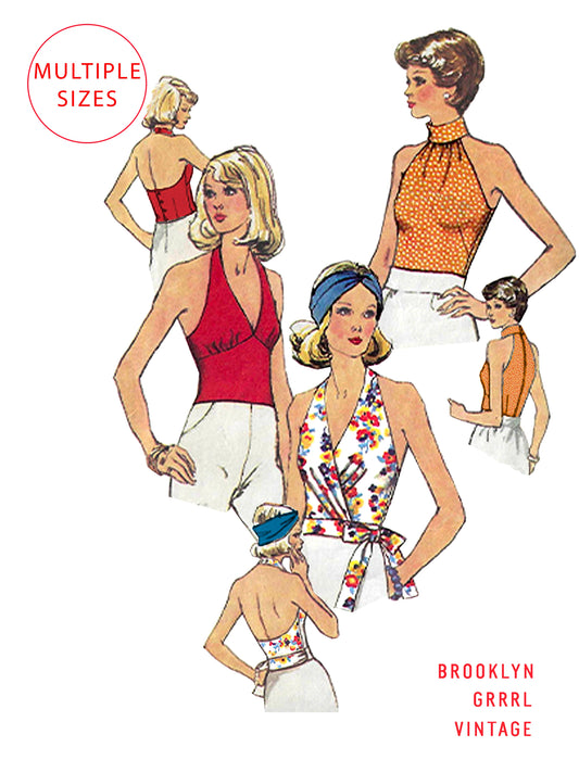 PAPER Pattern - 1970s Halter Top in Three Styles / Multiple Sizes