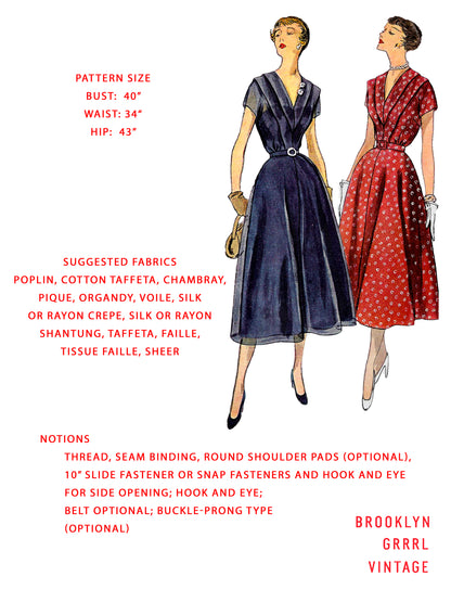 PDF Pattern - 1950s Kimono Sleeve Dress  / Bust 40