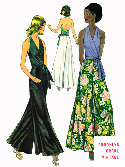 PDF Pattern - 1970s Halter and Palazzo Slacks / Multiple Sizes