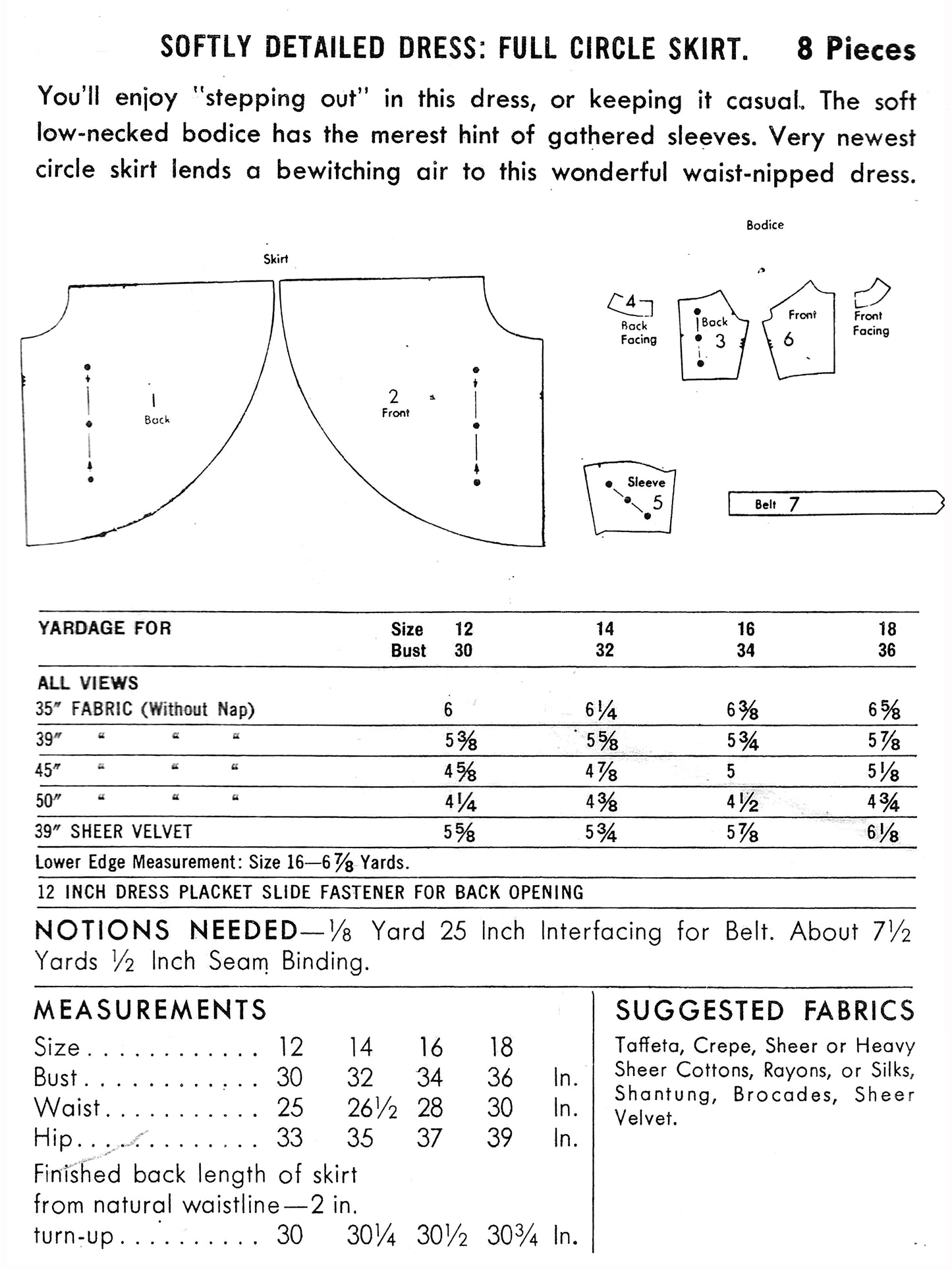 PDF Pattern - 1950s Full Circle Dress / Bust 32