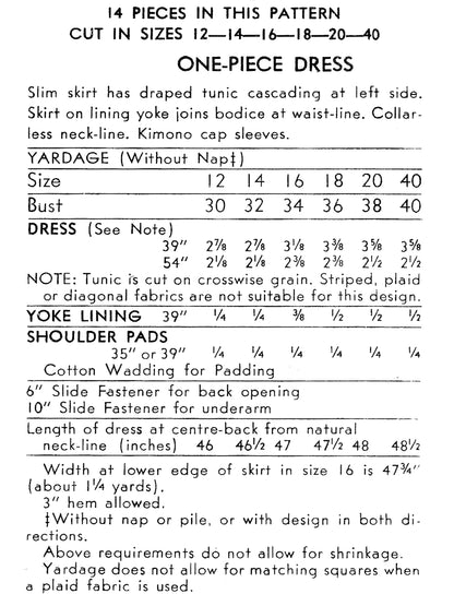 PDF Pattern 1940s Tunic Dress / Bust 34