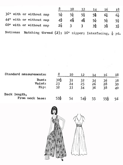 PDF Pattern - 1960s Wide Leg Jumpsuit / Bust 31