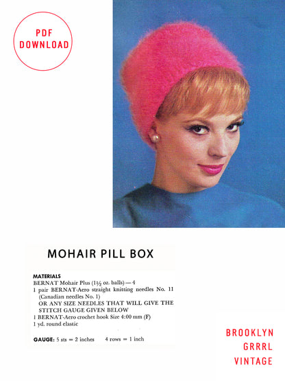 1960s Pill Box Hat - Knitting PDF Pattern