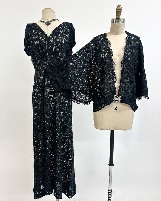 1930s 'The Starlight Séance Gown' Lace Bias Dress with Jacket / Large