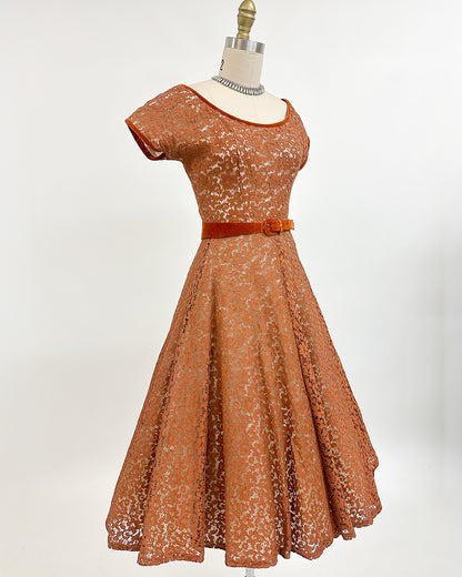 1950s 'The Central Park Glow' Lace Dress