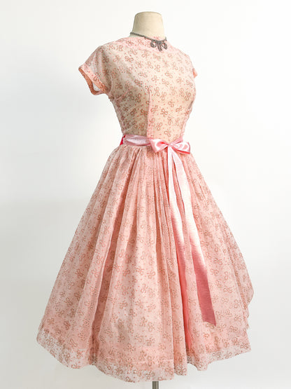 1950s Pretty in Peach Party Dress / Small