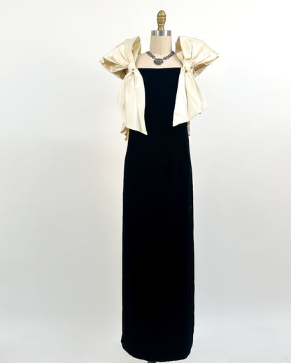 1970-80s The Carlyle Velvet & Satin Bow Dress / Small
