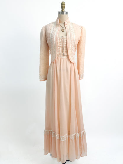 1970s Peachy Gunne Sax Dress with Jacket / Small