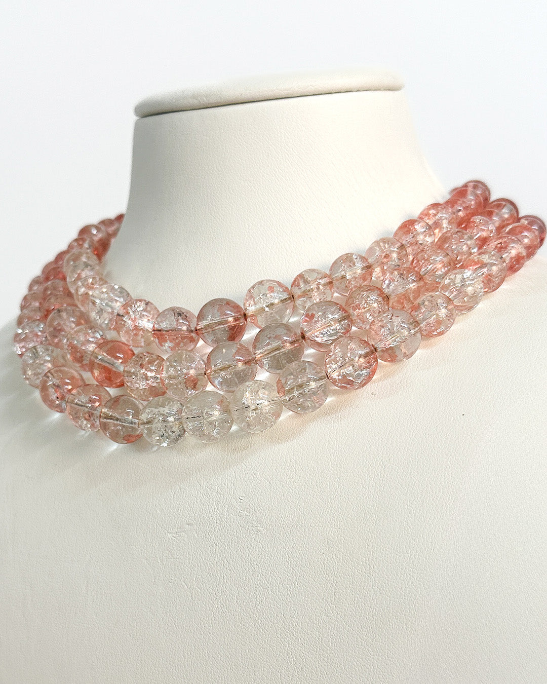 1950-60s Pale Pink Glass Three Strand Beaded Necklace