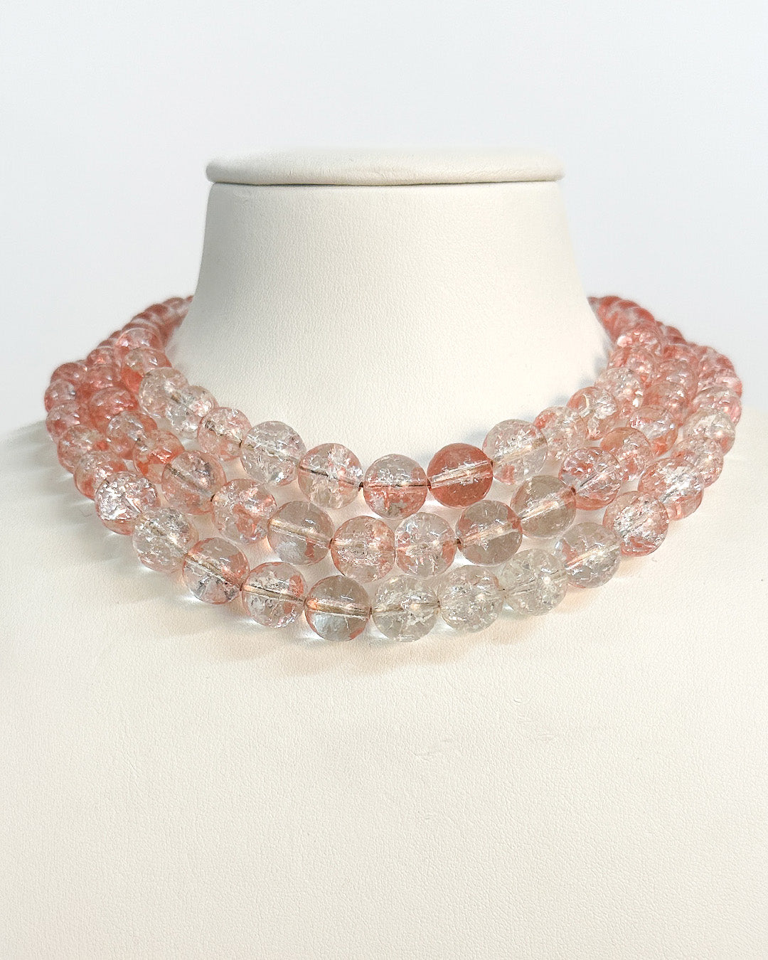 1950-60s Pale Pink Glass Three Strand Beaded Necklace
