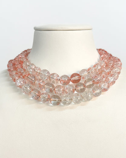 1950-60s Pale Pink Glass Three Strand Beaded Necklace