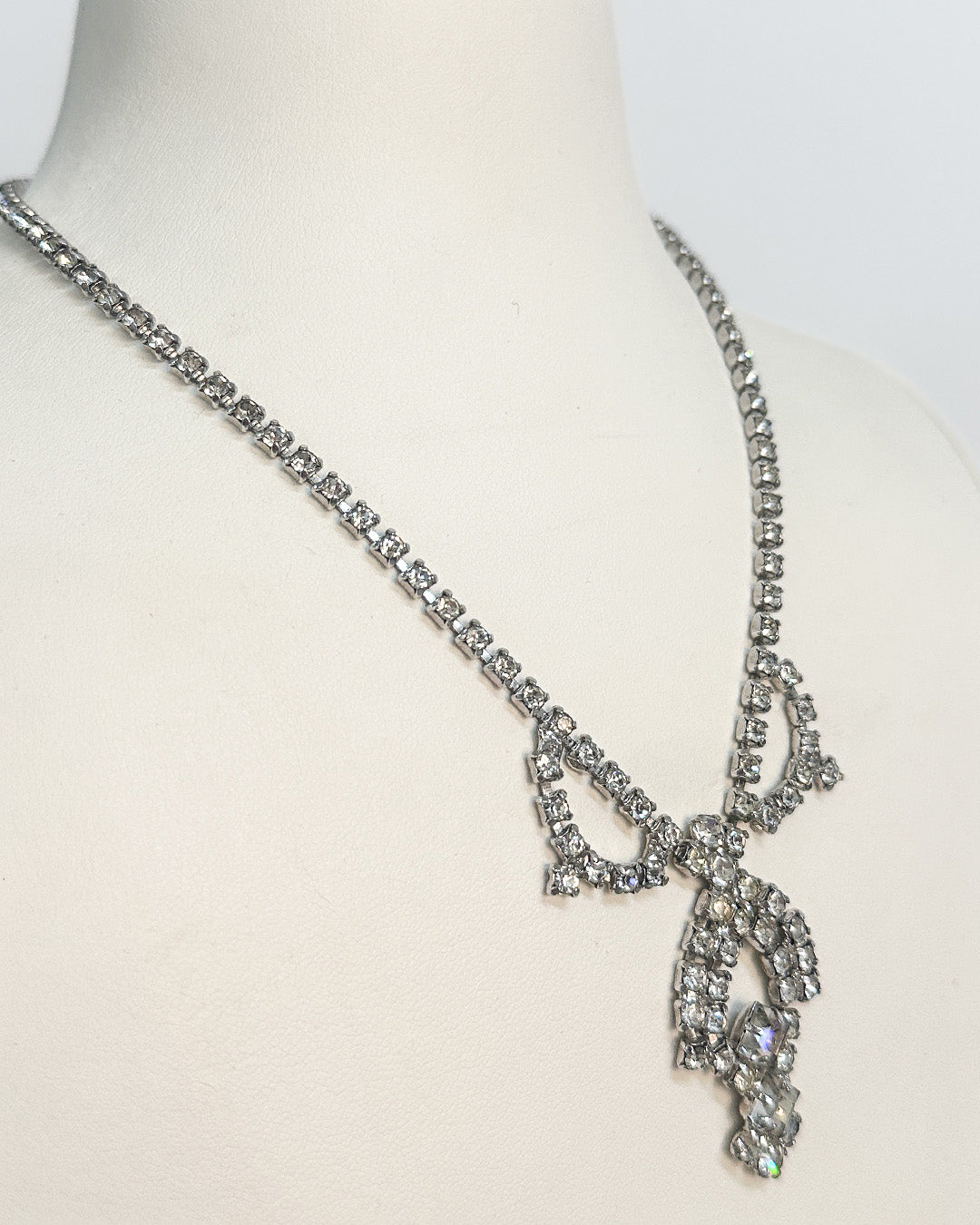 1940-50s Clear Rhinestones Statement Necklace
