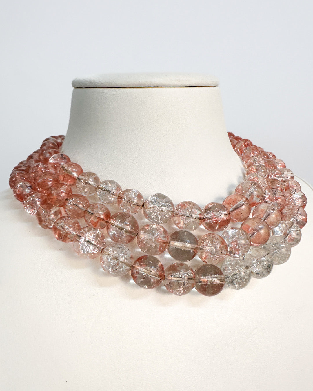1950-60s Pale Pink Glass Three Strand Beaded Necklace