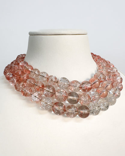 1950-60s Pale Pink Glass Three Strand Beaded Necklace