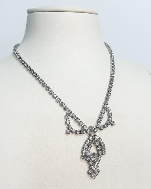 1940-50s Clear Rhinestones Statement Necklace