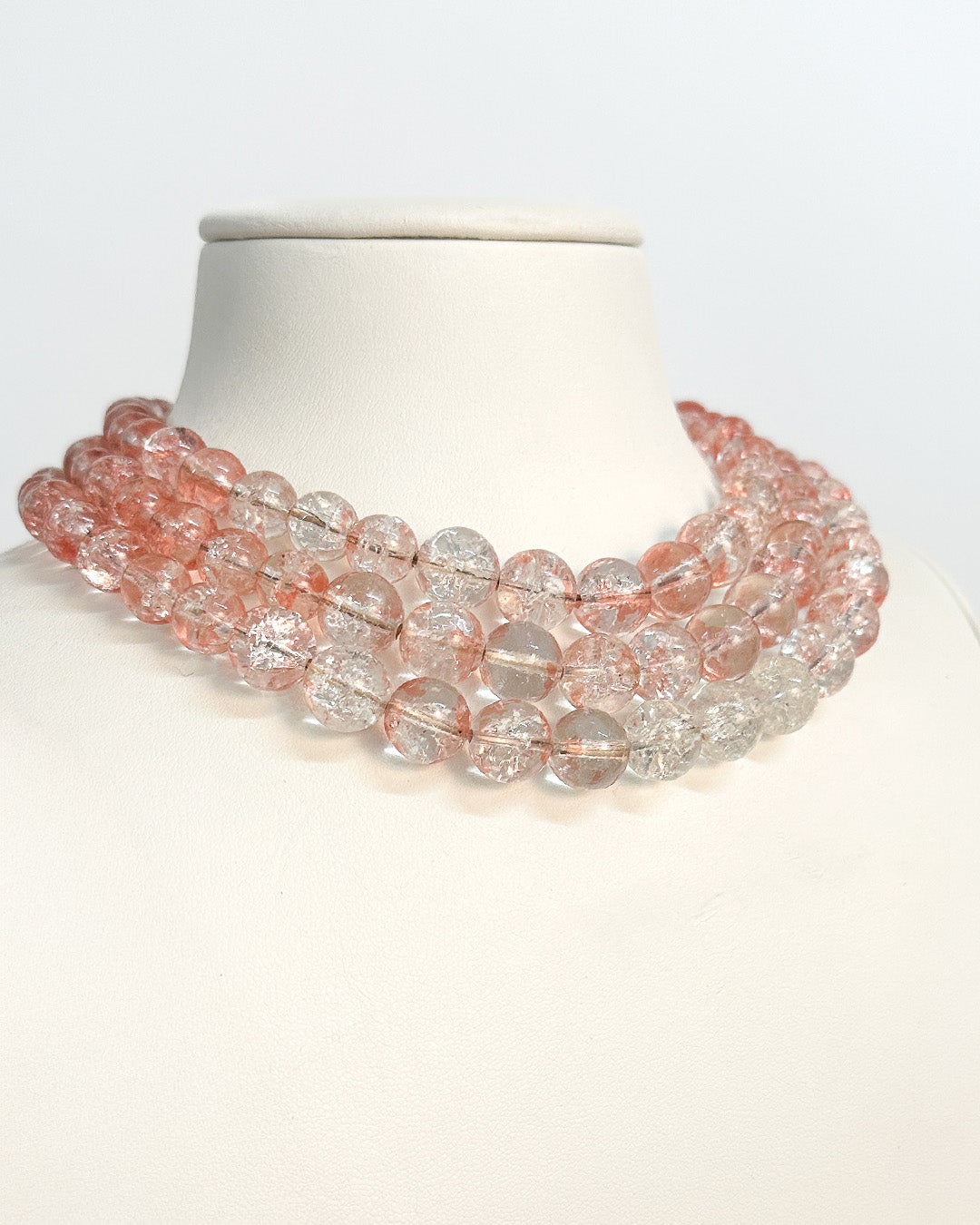 1950-60s Pale Pink Glass Three Strand Beaded Necklace