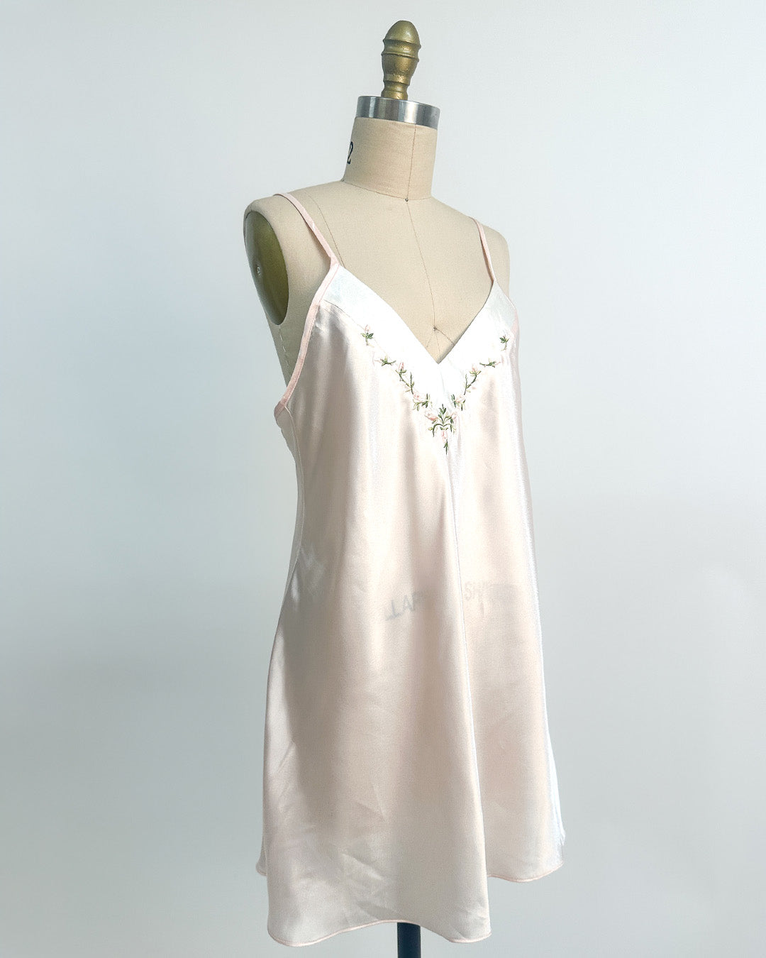 1980s Silky Slip with Pearls and Roses Accents / Medium