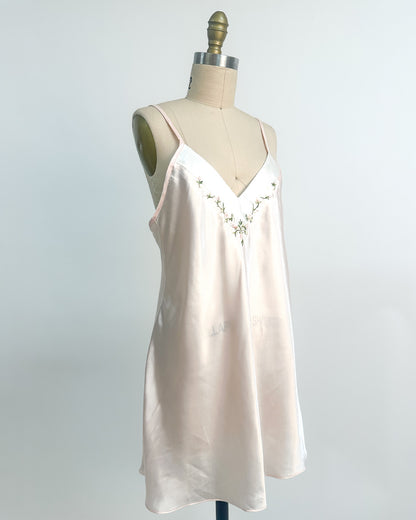 1980s Silky Slip with Pearls and Roses Accents / Medium