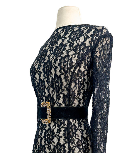 1980s Black Lace Dress That Summons From Beyond / Medium-Large