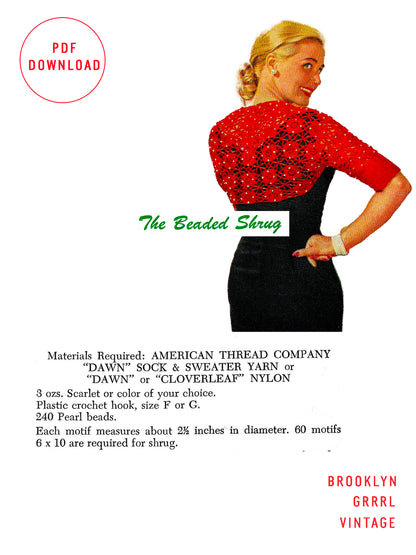 1950s Beaded Shrug - Crochet PDF Pattern
