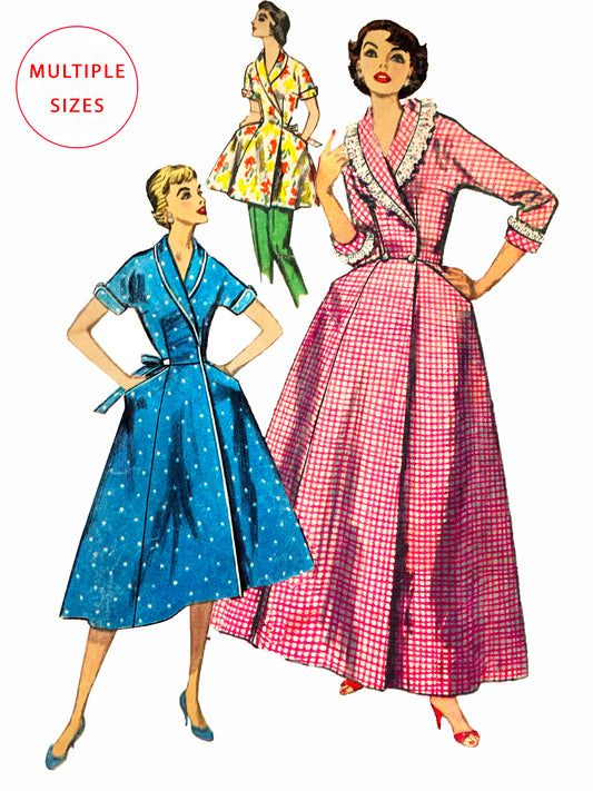 PDF Pattern - 1950's Wrap Around Brunch Coat /  Housecoat / Multiple Sizes