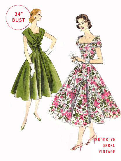 PDF Pattern - 1950s Dress with Circle Skirt & Bolero / Bust 34